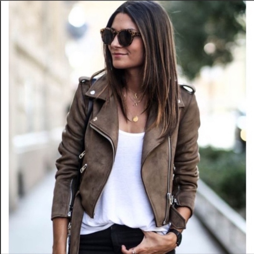 Zara Cropped Moto Jacket - Brown, Faux Suede